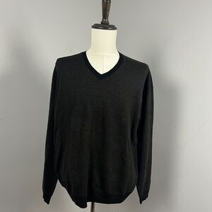 NWT Brooks Brothers V-Neck Brown Houndstooth Merino Wool Sweater Men's Large